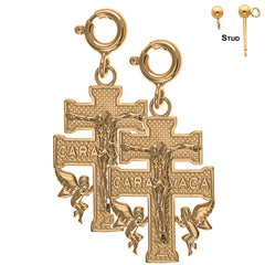 Pendientes de crucifijo de Caravaca de plata de ley de 27 mm (chapados en oro blanco o amarillo)