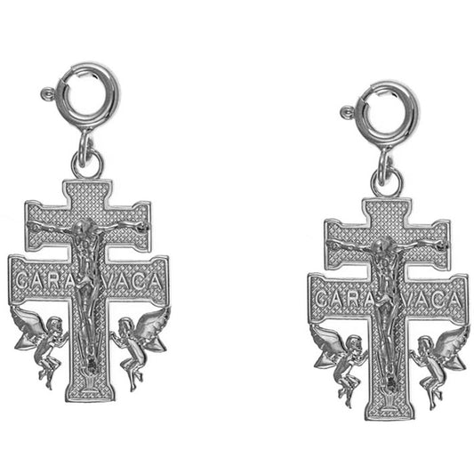 Sterling Silver 27mm Caravaca Crucifix Earrings