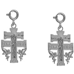 Sterling Silver 27mm Caravaca Crucifix Earrings