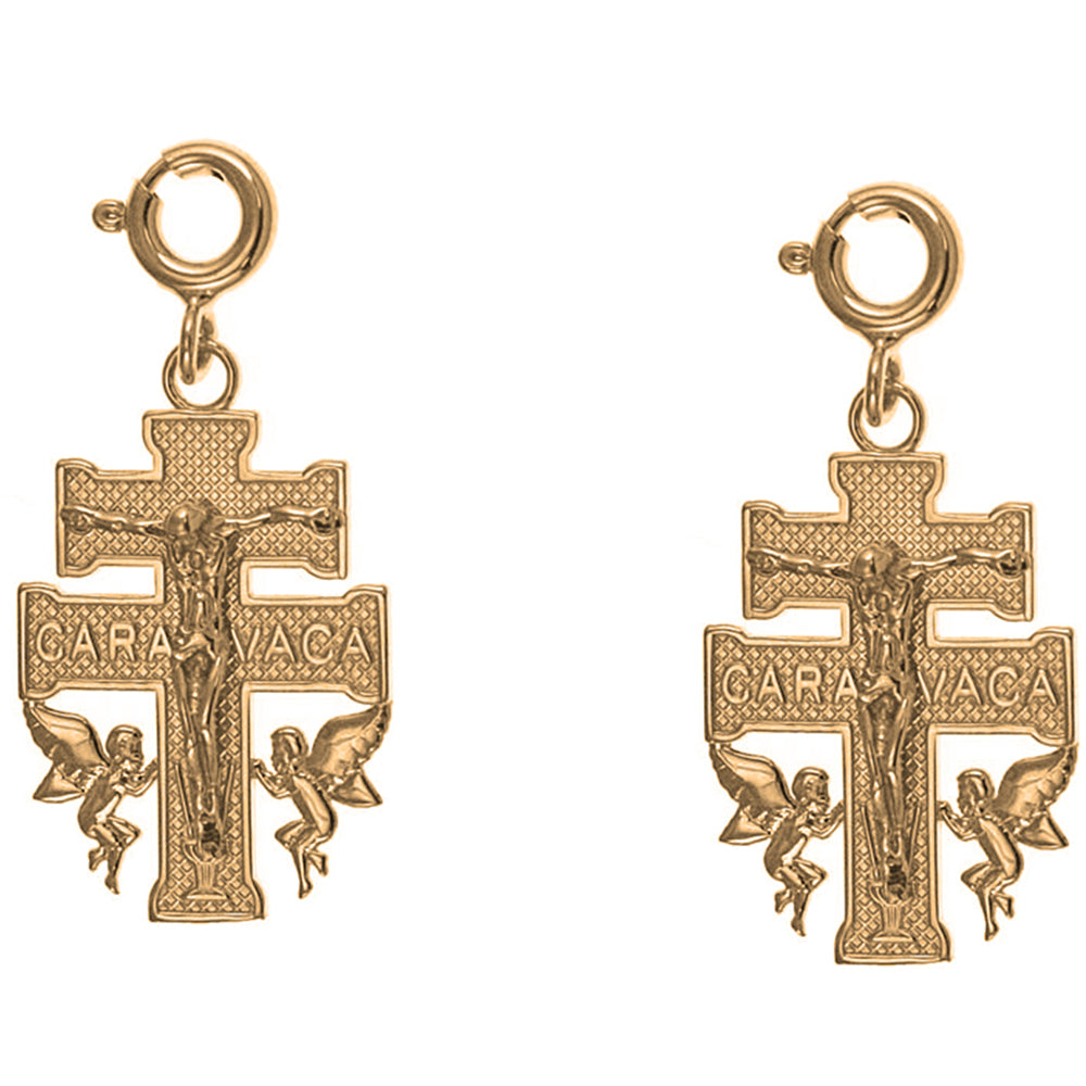 14K or 18K Gold 27mm Caravaca Crucifix Earrings