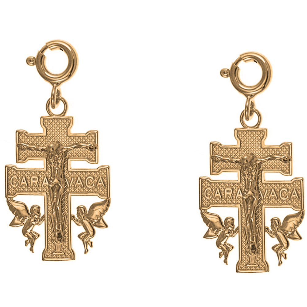 Yellow Gold-plated Silver 27mm Caravaca Crucifix Earrings