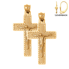 Sterling Silver 43mm Latin Crucifix Earrings (White or Yellow Gold Plated)