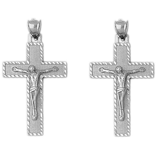 Sterling Silver 43mm Latin Crucifix Earrings