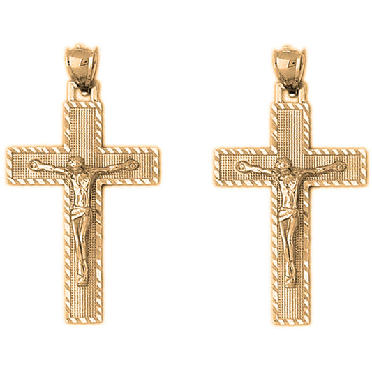Yellow Gold-plated Silver 43mm Latin Crucifix Earrings