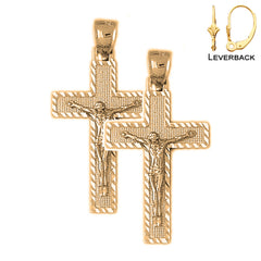 Pendientes de crucifijo latino de plata de ley de 37 mm (chapados en oro blanco o amarillo)