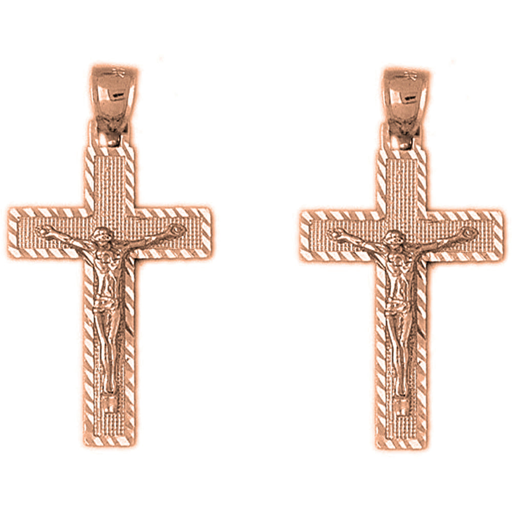 14K or 18K Gold 37mm Latin Crucifix Earrings