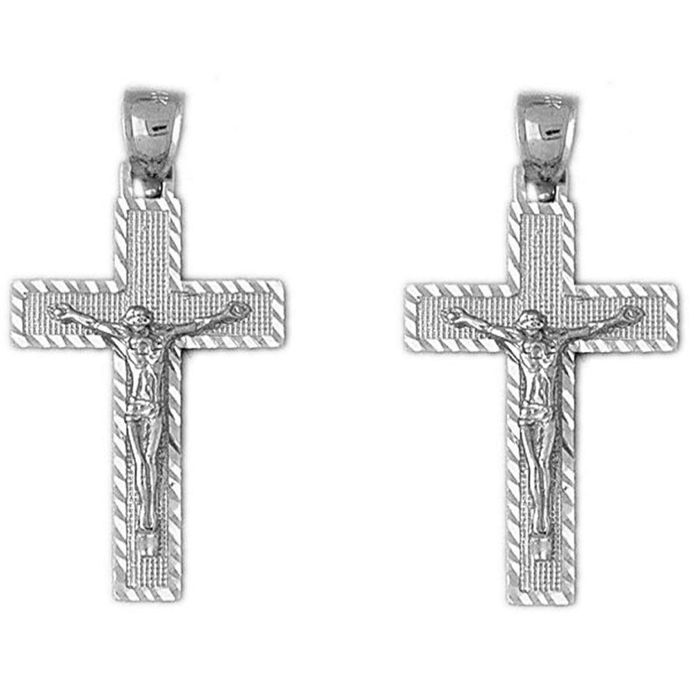 Sterling Silver 37mm Latin Crucifix Earrings