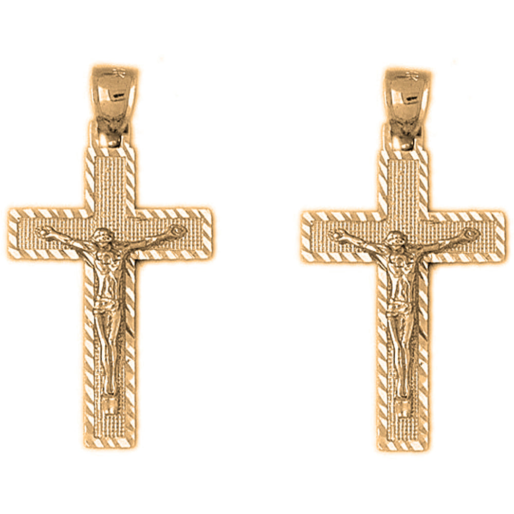 14K or 18K Gold 37mm Latin Crucifix Earrings