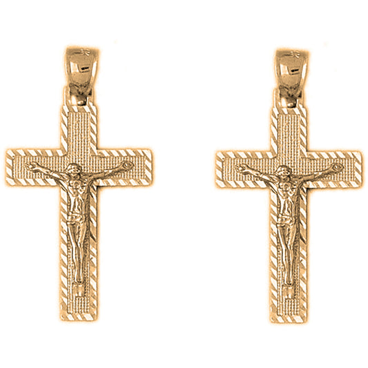 Yellow Gold-plated Silver 37mm Latin Crucifix Earrings
