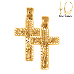 Sterling Silver 30mm Latin Crucifix Earrings (White or Yellow Gold Plated)