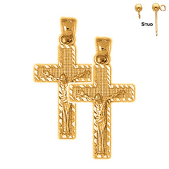 Sterling Silver 30mm Latin Crucifix Earrings (White or Yellow Gold Plated)