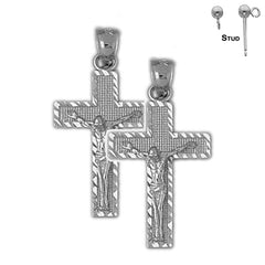 Sterling Silver 30mm Latin Crucifix Earrings (White or Yellow Gold Plated)