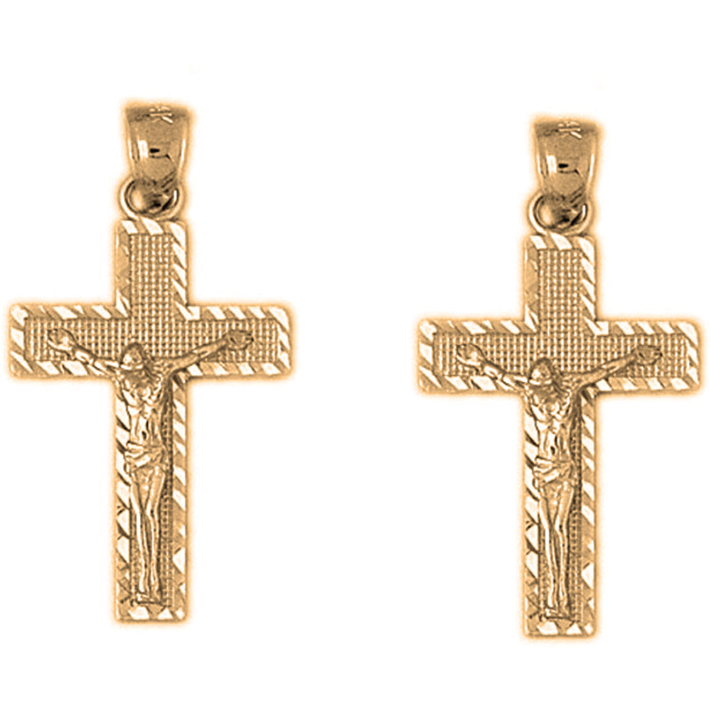 Yellow Gold-plated Silver 30mm Latin Crucifix Earrings