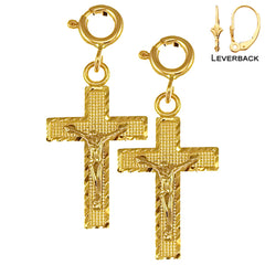 Sterling Silver 26mm Latin Crucifix Earrings (White or Yellow Gold Plated)