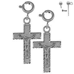 Sterling Silver 26mm Latin Crucifix Earrings (White or Yellow Gold Plated)