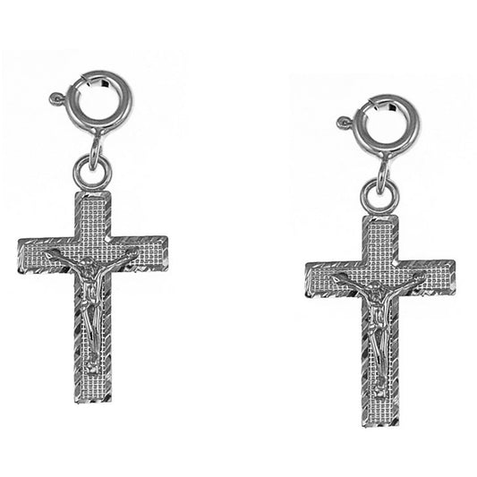 Sterling Silver 26mm Latin Crucifix Earrings