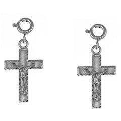 Sterling Silver 26mm Latin Crucifix Earrings