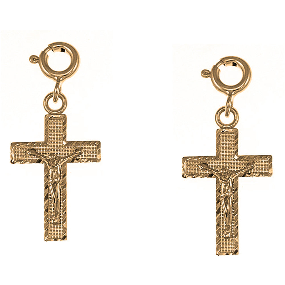 14K or 18K Gold 26mm Latin Crucifix Earrings