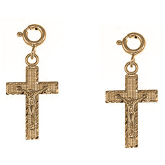 Yellow Gold-plated Silver 26mm Latin Crucifix Earrings