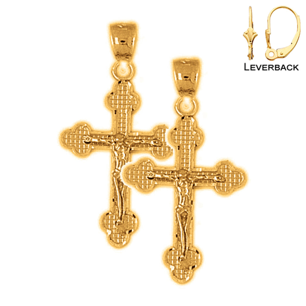 14K or 18K Gold Budded Crucifix Earrings