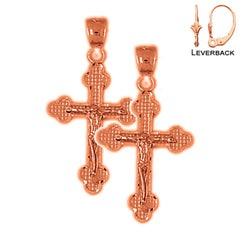 14K or 18K Gold Budded Crucifix Earrings