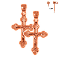 14K or 18K Gold Budded Crucifix Earrings