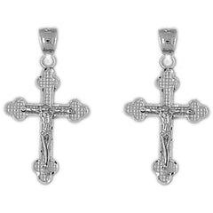 Sterling Silver 31mm Budded Crucifix Earrings