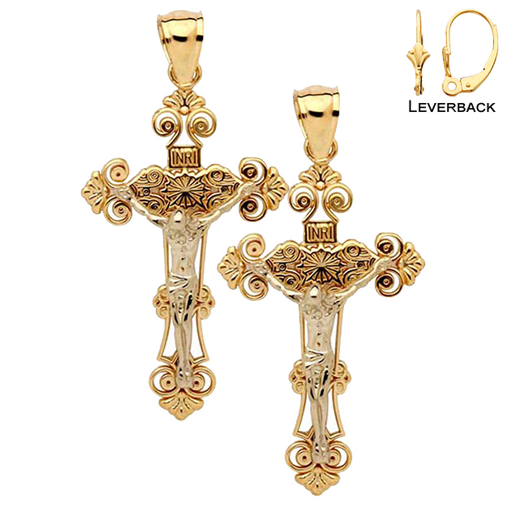 14K oder 18K Gold INRI Kruzifix Ohrringe