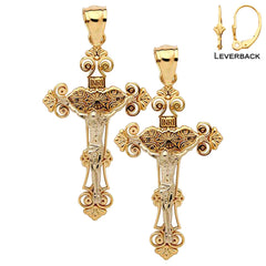Sterling Silver 35mm INRI Crucifix Earrings (White or Yellow Gold Plated)