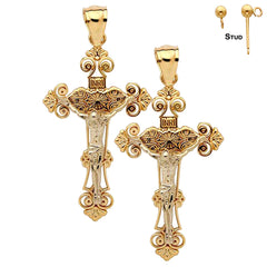 Sterling Silver 35mm INRI Crucifix Earrings (White or Yellow Gold Plated)