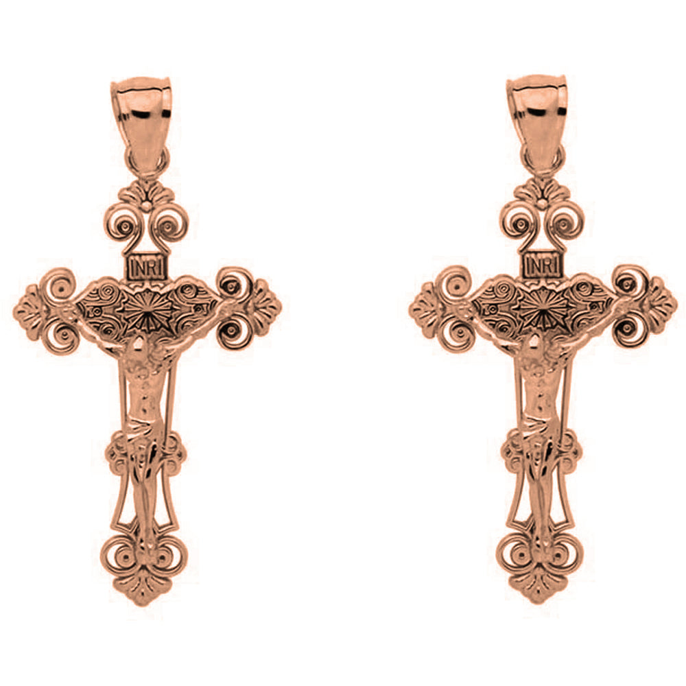 14K or 18K Gold 35mm INRI Crucifix Earrings