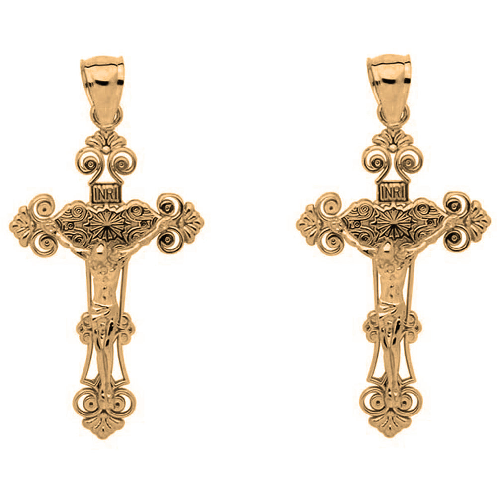 Yellow Gold-plated Silver 35mm INRI Crucifix Earrings