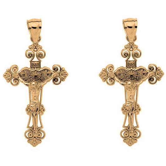 14K or 18K Gold 35mm INRI Crucifix Earrings