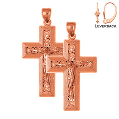 14K or 18K Gold Vine Crucifix Earrings