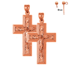 14K or 18K Gold Vine Crucifix Earrings