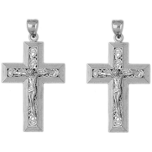 Sterling Silver 47mm Vine Crucifix Earrings