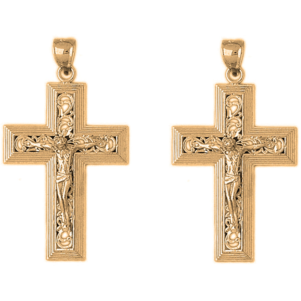 Yellow Gold-plated Silver 47mm Vine Crucifix Earrings