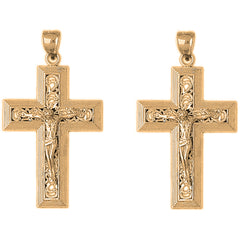 Yellow Gold-plated Silver 47mm Vine Crucifix Earrings