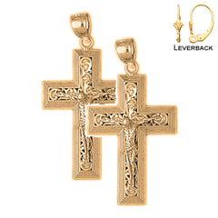 14K or 18K Gold Vine Crucifix Earrings