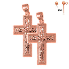 14K or 18K Gold Vine Crucifix Earrings