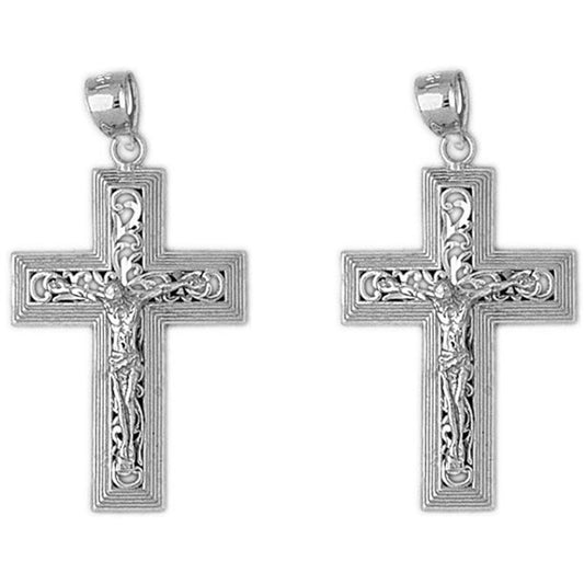Sterling Silver 36mm Vine Crucifix Earrings