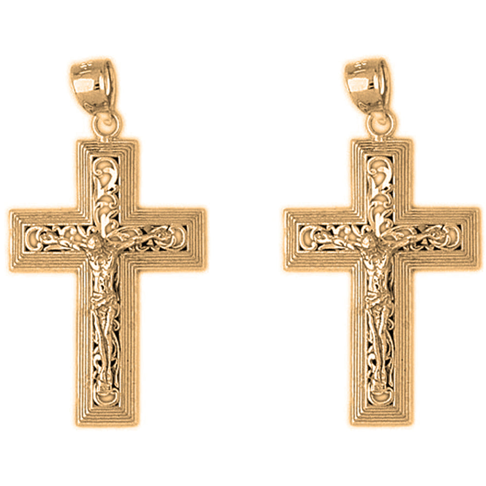 14K or 18K Gold 36mm Vine Crucifix Earrings