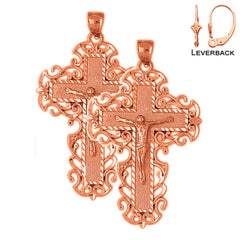 14K or 18K Gold Vine Crucifix Earrings