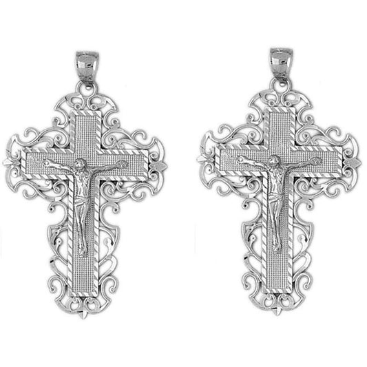 Sterling Silver 53mm Vine Crucifix Earrings