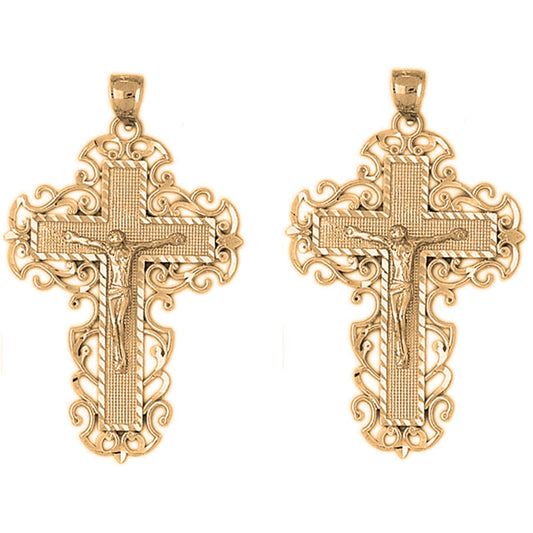 Yellow Gold-plated Silver 53mm Vine Crucifix Earrings