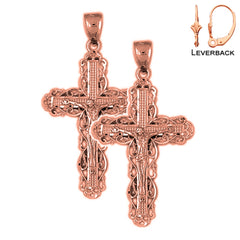 14K or 18K Gold Vine Crucifix Earrings