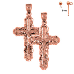 14K or 18K Gold Vine Crucifix Earrings