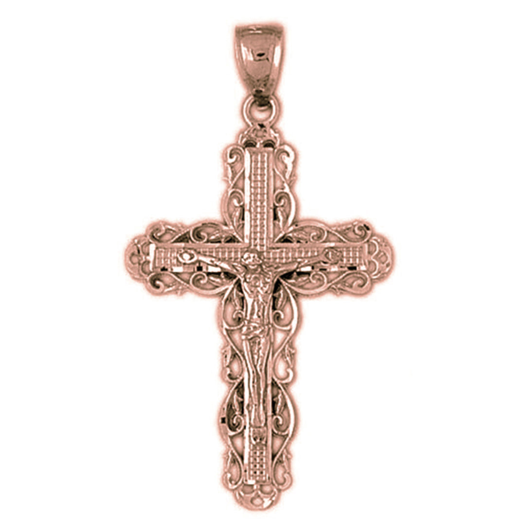 10K, 14K or 18K Gold Vine Crucifix Pendant