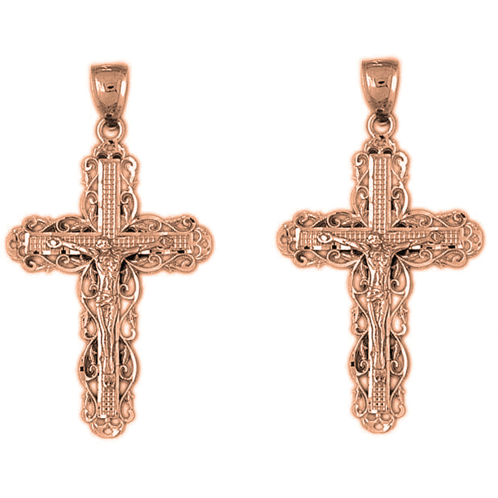 14K or 18K Gold 45mm Vine Crucifix Earrings