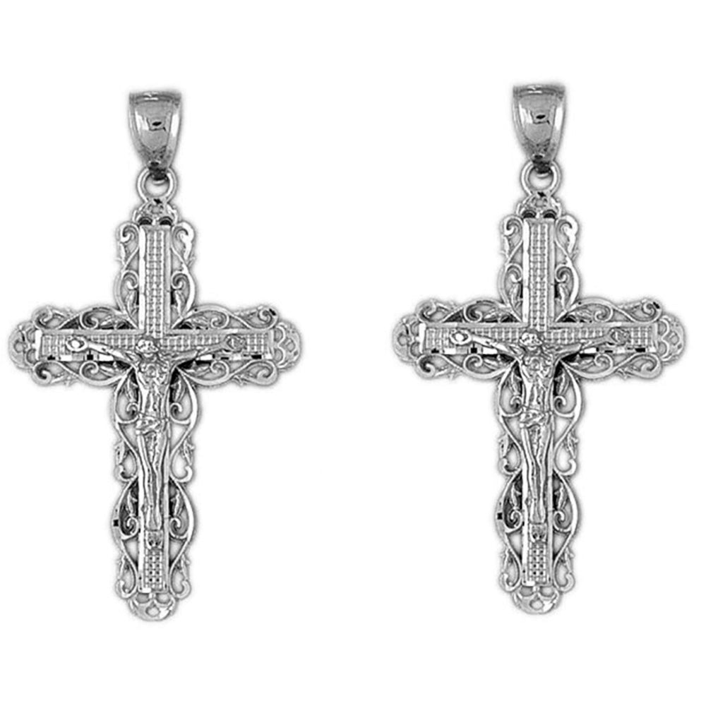 Sterling Silver 45mm Vine Crucifix Earrings